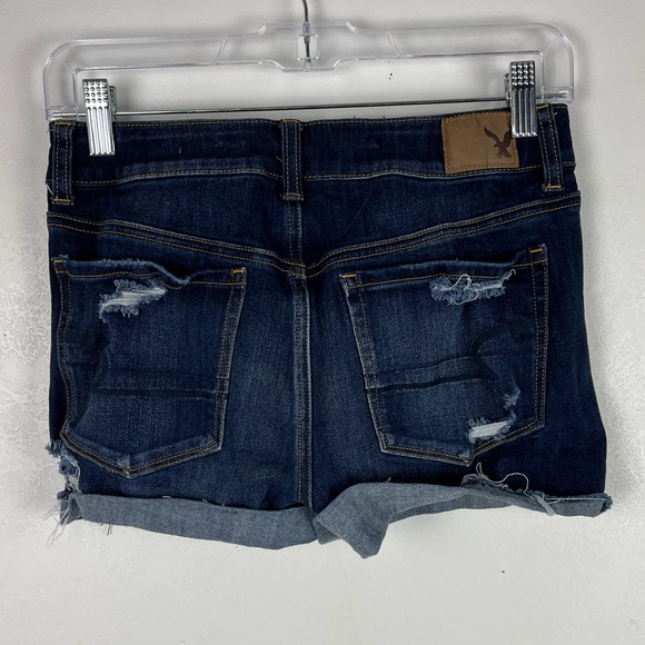 American Eagle Hi-Rise Shortie Jean Shorts Distressed Dark Blue Wash Festival 6 - Picture 5 of 12